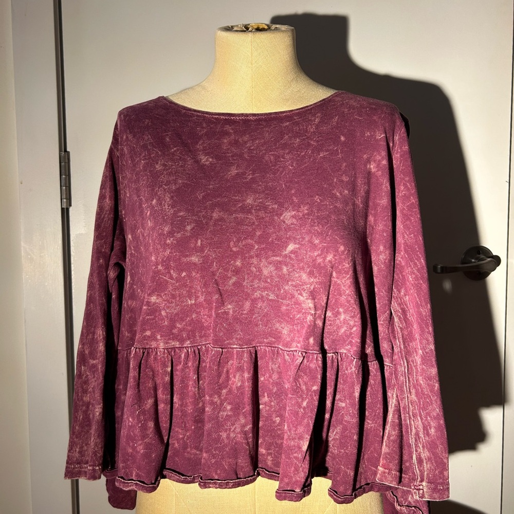 We The Free Burgundy Peplum Top